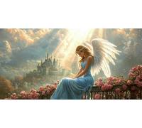 5D DIY Le château des anges Kits de Peinture Diamant, Grand Diamond Painting pour Adulte, Diamond Art Kits Strass Point de Croix Cristal Painting pour Maison Décor Cadeaux 30x40 cm 50x100 cm z-732