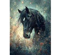 5D DIY Le Cheval Noir Kits de Peinture Diamant, Complète Forêt Diamond Painting pour Adulte Débutants, Cristal Débutant Set Art du Diamant, Décoration Murale Maison Peinture Diamant 20x30cm A62S-244