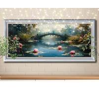 5D DIY Lotus,Petit pont Diamond Painting,Peinture Diamant Kit,Painting Diamond Artisanat Cristal Strass Point de Croix pour Enfants,Tableau Diamant Adulte pour Décoration Murale 60x150cm 58Y-10929