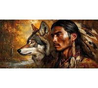 5D DIY Loup Diamond Painting Grande Taille, Diamond Painting Adulte Hommes, Peinture Diamant Paintings Numero Adulte Broderie au Point de Croix Strass Tableau Décoration de la Maison 80x160cm J0K-25