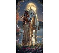 5D DIY Lune cheval femme Kits de Peinture Diamant, Grand Diamond Painting pour Adulte, Diamond Art Kits Strass Point de Croix Cristal Painting pour Maison Décor Cadeaux 30x40 cm 20x40 cm z-859