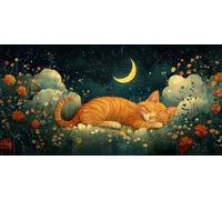 5D DIY Lune Diamond Painting Grande Taille, Diamond Painting Adulte Chat, Peinture Diamant Paintings Numero Adulte Broderie au Point de Croix Strass Tableau Décoration de la Maison 40x80cm J0K-742