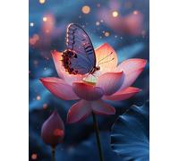5D DIY PapillonPeinture Diamant, Fleurs De Lotus Diamond Painting pour Adulte Débutants, Diamant Kit Complet, Diamond Art Kits Strass Point de Croix Cristal Painting Décor Cadeaux 60x80cm Ja0z-418