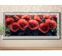 5D DIY Paysage,Coquelicot Diamond Painting,Peinture Diamant Kit,Painting Diamond Artisanat Cristal Strass Point de Croix pour Enfants,Tableau Diamant Adulte pour Décoration Murale 50x100cm 58Y-4206