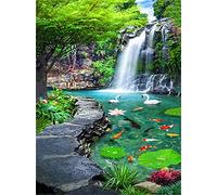 5D DIY Peinture au Diamant, Peinture numérique au Diamant Round Drill Paysage De Cascade 55x75cm DIY Cristal Strass Peinture Plein Forage Broderie Artisanat Point De Croix Salon Décoration Murale