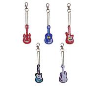 5D DIY Peinture Diamant Porte-clés, 5 Pièces DIY Diamant Peinture Broderie Porte-clés avec Accessoires, 5D Diamond Painting Kit pour Enfants et Adultes, Guitare