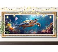 5D DIY Tortue Diamond Painting Kit Complet,Mer Peinture Diamant Adulte Grand 70x140cm,Broderie Diamant Kit Complet,Artisanat Strass Point de Croix pour Décoration Intérieur,Cadeau Enfants 61F-9775