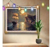 5D DIY Voilier Diamond Painting Kit Complet,Lune Peinture Diamant Adulte Grand 50x40cm,Broderie Diamant Kit Complet,Artisanat Strass Point de Croix pour Décoration Intérieur,Cadeau Enfants 58F-5913