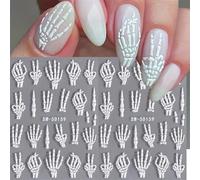 5d Embossé Squelette Blanc Décalcomanies Pour Ongles Pour Les Femmes Et Les Filles DIY Art Auto-Adhésif Décoration D'ongles Fournitures Halloween Crânes Effrayants (Squelette blanc)