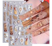 5d Embossé Squelette Blanc Décalcomanies Pour Ongles Pour Les Femmes Et Les Filles DIY Art Auto-Adhésif Décoration D'ongles Fournitures Halloween Crânes Effrayants (Toile d'araignée pailletée or)