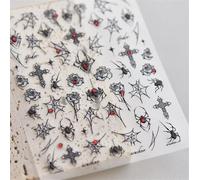 5d Embossé Squelette Blanc Décalcomanies Pour Ongles Pour Les Femmes Et Les Filles DIY Art Auto-Adhésif Décoration D'ongles Fournitures Halloween Crânes Effrayants (Toile d'araignée noire)