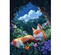 5D Envoyer Cinq Peinture Diamant Painting Kit, DIY Renard Art du Diamant Complet Kits,Broderie Diamond Art Craft Kits Strass Point de Croix Painting pour Adultes Débutants Maison Décor 50x70cm Y1SG872