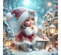 5D Fille de Noël Diamond Painting Adultes DIY Broderie Art diamant painting Kit Complet,Peinture Diamant Artisanat Cristal Strass Point de Croix Paintings pour Murale Décoratio Square Drill,100x100cm