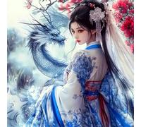 5D Fille Dragon Diamond Painting,DIY Round 105x105 cm Broderie Diamant Painting Kit Complet,Fille classique Art du Diamant Peinture Strass Point de Croix Painting pour Adultes Débutants Murale Décor