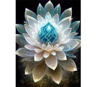 5D Fleur de Lotus Blanc Diamond Painting Kit,DIY Broderie Art du diamant pour Adultes,Strass Kits de Peinture sur Diamant Point de Croix painting Salon Chambre Mural Décor Round Drill 50x70cm