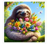 5D Fleur de paresseux Diamond Painting Adultes DIY Broderie Art diamant painting Kit Complet,Peinture Diamant Artisanat Strass Point de Croix Paintings pour Murale Décoratio Round Drill,40x40cm