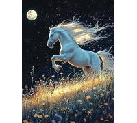 5D Fleur Peinture Diamant Painting Kit, DIY Le Cheval Blanc Art du Diamant Complet Kits,Broderie Diamond Art Craft Kits Strass Point de Croix Painting pour Adultes Débutants Décor 30x40cm Y1SG-61
