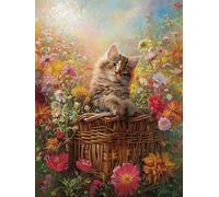 5D Fleurs Bleu Diamond Painting Adulte Kit, Diamond Painting Chat Peinture Diamant Loisirs Créatifs Adultes DIY Diamant Complet Point de Croix Painting pour Débutants Maison Décor 70x90cm W0J-317