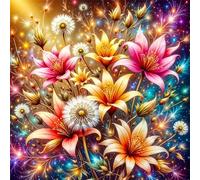 5D Fleurs de pissenlit Diamond Painting pour Adultes DIY carré Broderie Diamant Kit Complet,Fleurs dorées Art du Diamant Peinture Strass Point de Croix Painting pour Maison Murale Décor 30x30 cm