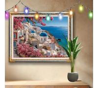 5D Grèce Diamond Painting Kit,Peinture Diamant Adulte et Enfant (70x50cm),DIY Kit Complet Artisanat Strass Cristal,Paysage Tableau Diamant Point de Croix pour Déco Murale Salon,Cadeau 58F-3984