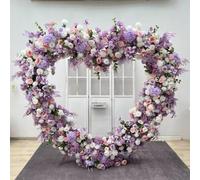5D Heart-Shaped Floral Arrangement, Wedding Backdrop Decor Artificial Flowers for Event Stage Party Window Display (Purple, 2.2 * 2.2m)