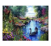 5D Kit de Peinture Diamant Paysage de cygne DIY Broderie Diamant Kit Complet Adulte Enfants Grand Format Diamond Painting Strass Point de Croix Artisanat Décor Murale à La Maison Round Drill 40x50cm