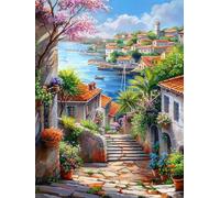 5D La Ville Peinture Diamant Painting Kit, DIY Front De Mer Activité Manuelle Adulte Diamant Complet Kits, Diamond Art Kits Strass Point de Croix Painting pour Adultes Débutants Décor 70x90cm W0J-285