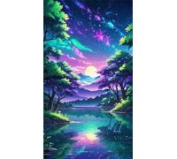 5D Lac Moon Cloud Diamond Painting Kit pour Adulte,DIY Square Drill Broderie Diamant Art Painting Kit Complet,Strass Point de Croix Diamant Painting Kit Artisanat pour Murale Décoration 80x170cm