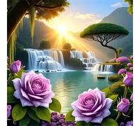 5D Lac Sunshine Diamond Painting Adultes DIY Broderie Art diamant painting Kit Complet,Peinture Diamant Artisanat Cristal Strass Point de Croix Paintings pour Murale Décoratio Square Drill,70x70cm