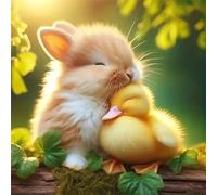 5D Lapin Canard Diamond Painting,DIY Round 95x95 cm Broderie Diamant Painting Kit Complet,Animaux mignons Art du Diamant Peinture Strass Point de Croix Painting pour Adultes Débutants Murale Décor