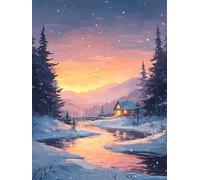 5D Le Chalet Diamond Painting Adulte Kit, Diamond Painting Paysage De Neige Peinture Diamant Loisirs Créatifs Adultes DIY Diamant Complet Point de Croix Painting pour Débutants Décor 50x70cm W0J-293