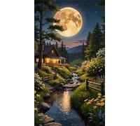 5D Maison Moon River Diamond Painting Kit pour Adulte,DIY Round Drill Broderie Diamant Art Painting Kit Complet,Strass Point de Croix Diamant Painting Kit Artisanat pour Murale Décoration 60x130cm