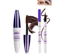 5D Marron Fibre de Soie Mascara et Eyeliner Liquide Set, Eyeliner Liquide Waterproof Anti-salissures, Longue durée Volumizing Curling Extension des Cils Mascara pour fête Coloré Maquillage des yeux-2