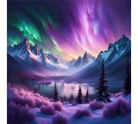 5D Montagne Aurora Diamond Painting Adultes DIY Broderie Art diamant painting Kit Complet,Peinture Diamant Artisanat Cristal Strass Point de Croix Paintings pour Murale Décoratio Round Drill,30x30cm