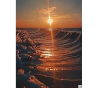 5D Océan Diamond Painting Kit Complet, Peinture Diamant Coucher De Soleil, Diamond Painting Adulte et Enfant, Carré Diamant Strass Cristal Point de Croix Kit pour Décoration Maison 40x50cm（PF-56168）