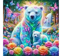 5D Ours en fleurs Diamond Painting pour Adultes DIY carré Broderie Diamant Kit Complet,Animaux du pays des merveilles Art du Diamant Peinture Point de Croix Painting pour Maison Murale Décor 20x20 cm
