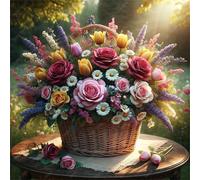 5D Panier de fleurs Diamond Painting Adultes DIY Broderie Art Diamant Painting Kit Complet,Peinture Diamant Artisanat Cristal Strass Point de Croix Painting pour Murale Décor Square Drill,20x20cm