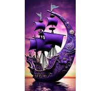 5D Paysage de bateau violet Diamond Painting,DIY Square Drill Broderie Diamant Painting Complet pour Adultes,Art du Diamant Peinture Strass Point de Croix Painting pour Maison Murale Décor 70x150 cm