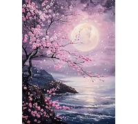 5D Paysage Diamond Painting,DIY Ensemble de peinture diamantée Moon Flower,painting diamant adulte,Approprié adulte débutant broderie diamant kit complet,Décoration murale pour la maison(30x40cm)