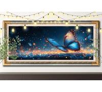 5D Paysages Diamond Painting Kit,Peinture Diamant Adulte et Enfant 50x100cm,DIY Kit Complet Artisanat Strass Cristal,Papillon bleu Tableau Diamant Point de Croix pour Déco Murale Salon,Cadeau 61F-9216