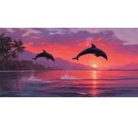 5D Peinture Diamant Adulte, Coucher de soleil dauphin Diamond Painting Complet Cristal Diamant Kit Enfants, DIY Point de Croix Painting Murale Décoration Artisanat Décor À La Maison 90x120cm F807