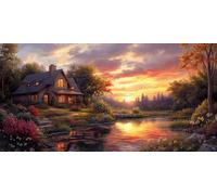 5D Peinture Diamant Adulte, Vue du coucher de soleil Diamond Painting Complet Cristal Diamant Kit Enfants, DIY Point de Croix Painting Murale Décoration Artisanat Décor À La Maison 100x130cm F689