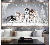 5D Peinture Diamant Complet Grand Format Chien Husky DIY Kit Broderie Diamant Diamond Painting Strass Cristal Diamant Painting Loisir Creatif Adultes Enfants Artisanat Décor Maison Round Drill 40x80cm