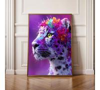 5D Peinture Diamant Painting Kit, Diamond Painting Complet pour Adulte, DIY Fleur LéOpard Art du Diamant Kits, Diamond Strass Point de Croix Peinture Débutants Intérieure Maison 50x70cm PjY12124 F-K