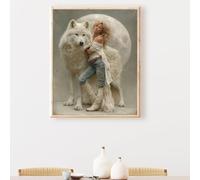 5D Peinture Diamant Painting Kit, Diamond Painting Complet pour Adulte, DIY Loup Femme Art du Diamant Kits, Diamond Strass Point de Croix Peinture Intérieure Maison Décor, Cadeau 90x120 cm PjY6770 D-L