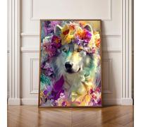 5D Peinture Diamant Painting Kit, Diamond Painting Complet pour Adulte, DIY Loup Fleur Art du Diamant Kits, Diamond Strass Point de Croix Peinture Débutants Intérieure Maison 100x135 cm PjY9584 8-8