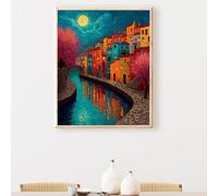 5D Peinture Diamant Painting Kit, Diamond Painting Complet pour Adulte, DIY Lune Maison Art du Diamant Kits, Diamond Strass Point de Croix Peinture Intérieure Maison Décor, Cadeau 30x40 cm PjY7358 P-D