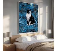 5D Peinture Diamant Painting Kits Adulte, Chat Feuilles Diamond Painting Broderie Kit Complet, DIY Crystal Point de Croix Artisanat Noël Maison Murale Decor, Cadeaux pour Femmes 60 x 90 cm PjY194 0-6