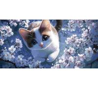 5D Peinture Diamant Painting Kits Adulte, Mignon chat Grande Taille Diamond Painting Broderie Kit Complet, DIY Crystal Point de Croix Artisanat Maison Murale Décor, Cadeaux pour Femmes 50x100 cm w-555