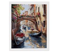 5D Peinture Diamant Painting Kits Adulte, Vue de la ville d'eau de Venise Diamond Painting Broderie Kit Complet, DIY Crystal Point de Croix Artisanat Noël Maison Murale Decor, Cadeaux 100x150cm C-887